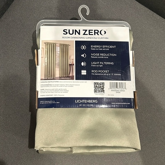 Sun Zero Room Darkening Window Curtains Sage 84” Length - Picture 2 of 5